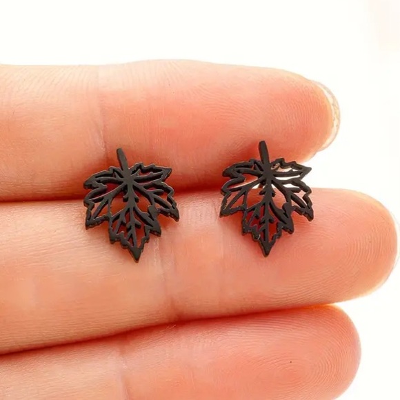 Jewelry - Maple Leaf Black Stud Earrings